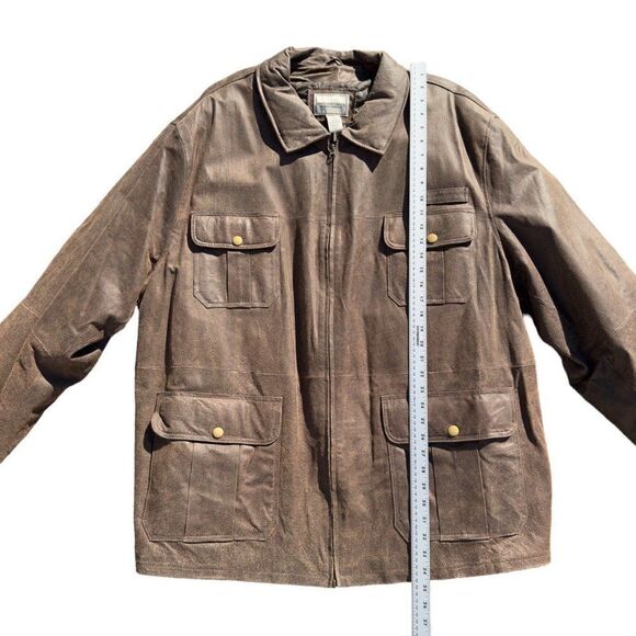 Boulder Creek Trading Company Leather Military Style Jacket Brown Men's 4XL - Picture 4 of 5